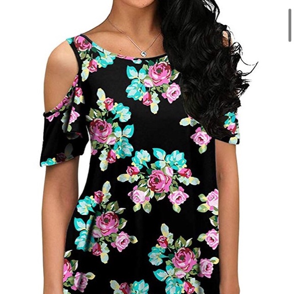 Cold Shoulder Tunic Top T-Shirt Dress - Picture 2 of 6